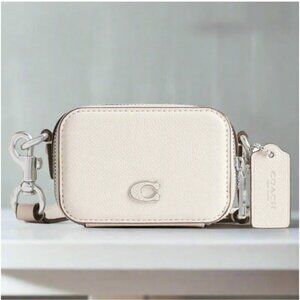 Coach Mini Crossbody Pouch White Crossgrain Leather CP271 Cards Earbuds Case